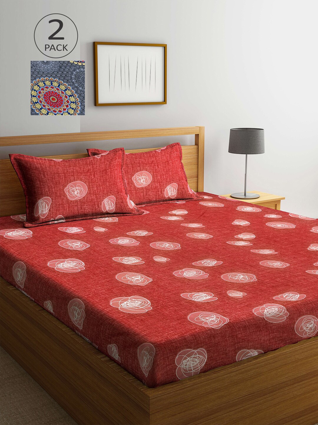 

Arrabi Pack Of 2 300 TC Printed 2 King Bedsheet with 4 Pillow Covers, Grey