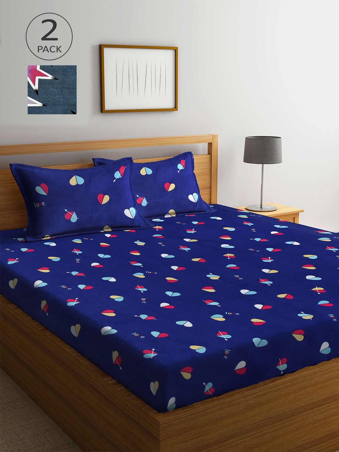 

Arrabi Blue & Teal Graphic 300 TC 2 King Bedsheets with 4 Pillow Covers