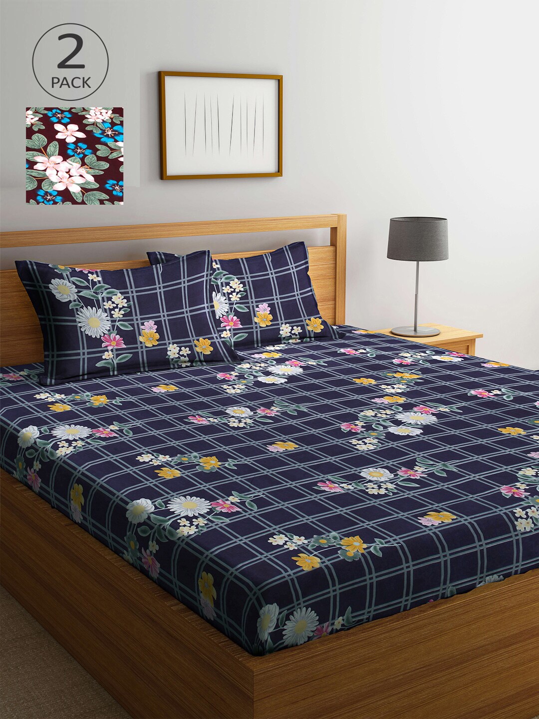 

Arrabi Floral Printed 300 TC 2 King Bedsheets with 4 Pillow Covers, Multi
