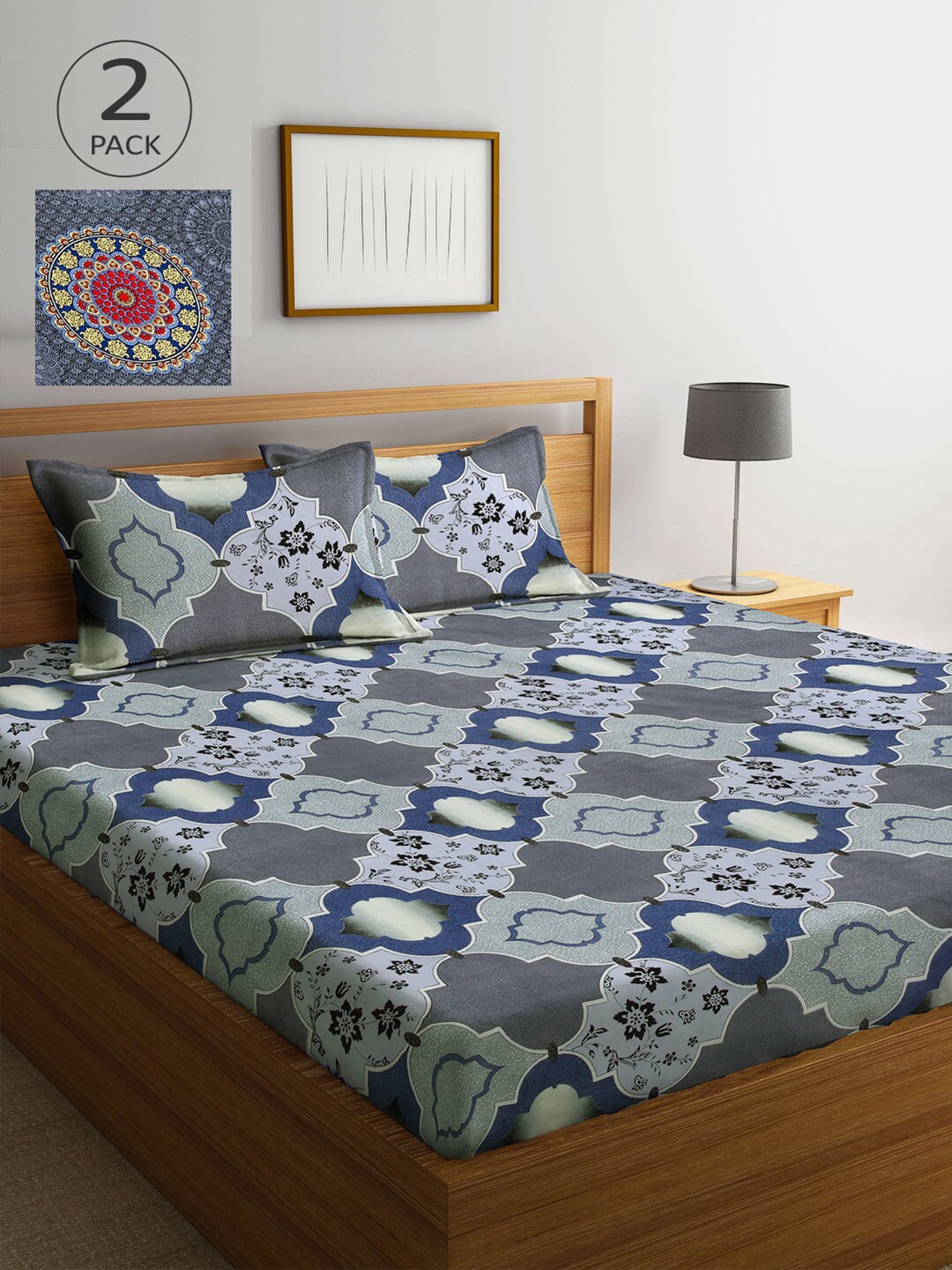 

Arrabi Multicoloured Ethnic Motifs Printed 300 TC 2 King Bedsheet With 4 Pillow Covers, Multi