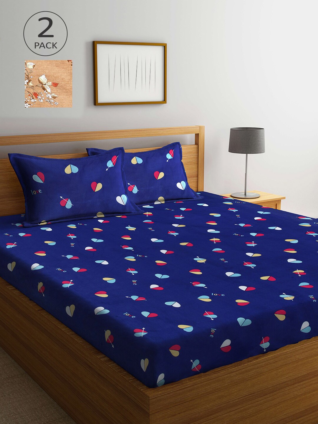 

Arrabi Blue & Tan Floral 300 TC 2 King Bedsheet with 4 Pillow Covers