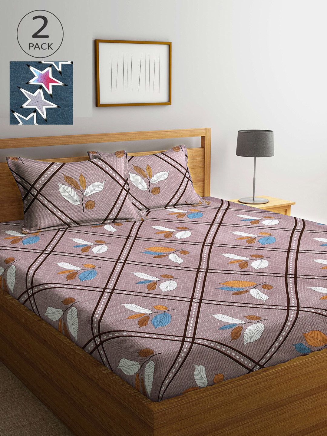 

Arrabi Multicoloured Floral Printed 300 TC 2 King Bedsheet With 4 Pillow Covers, Multi