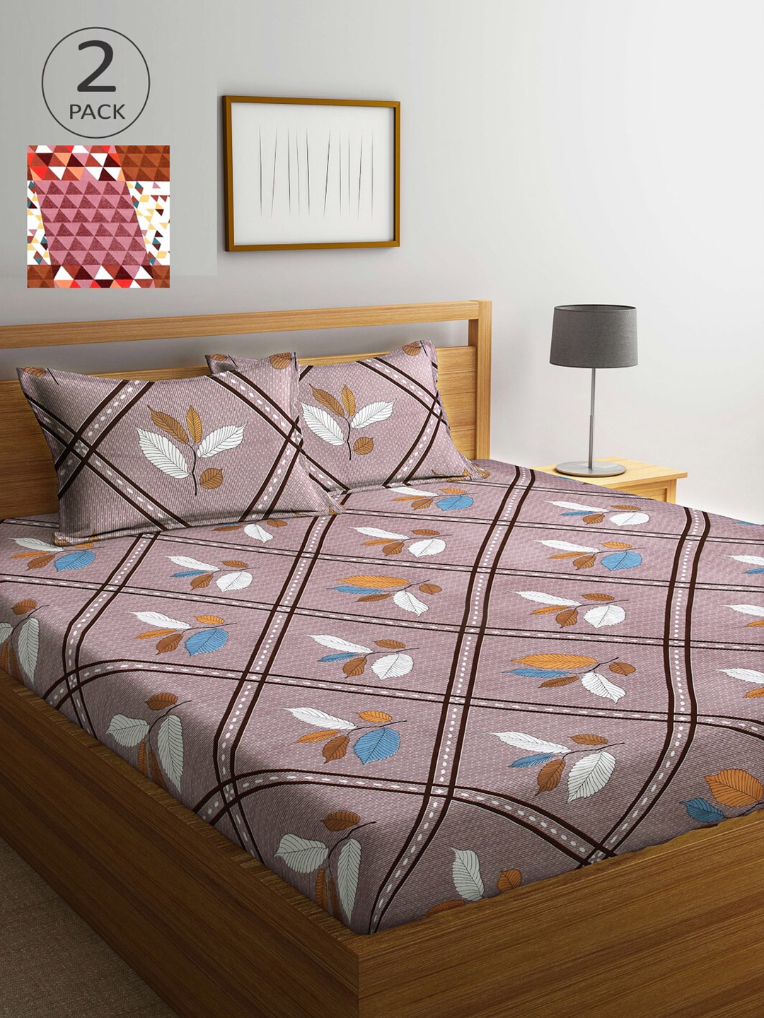 

Arrabi Nude-Coloured & Brown Floral 300 TC 2 King Bedsheet with 4 Pillow Covers