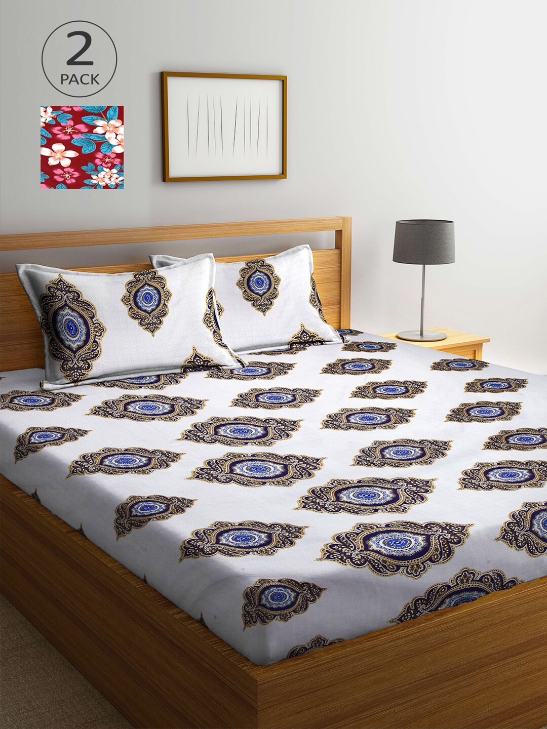 

Arrabi Multicoloured Ethnic Motifs Printed 300 TC 2 King Bedsheet with 4 Pillow Covers, Multi