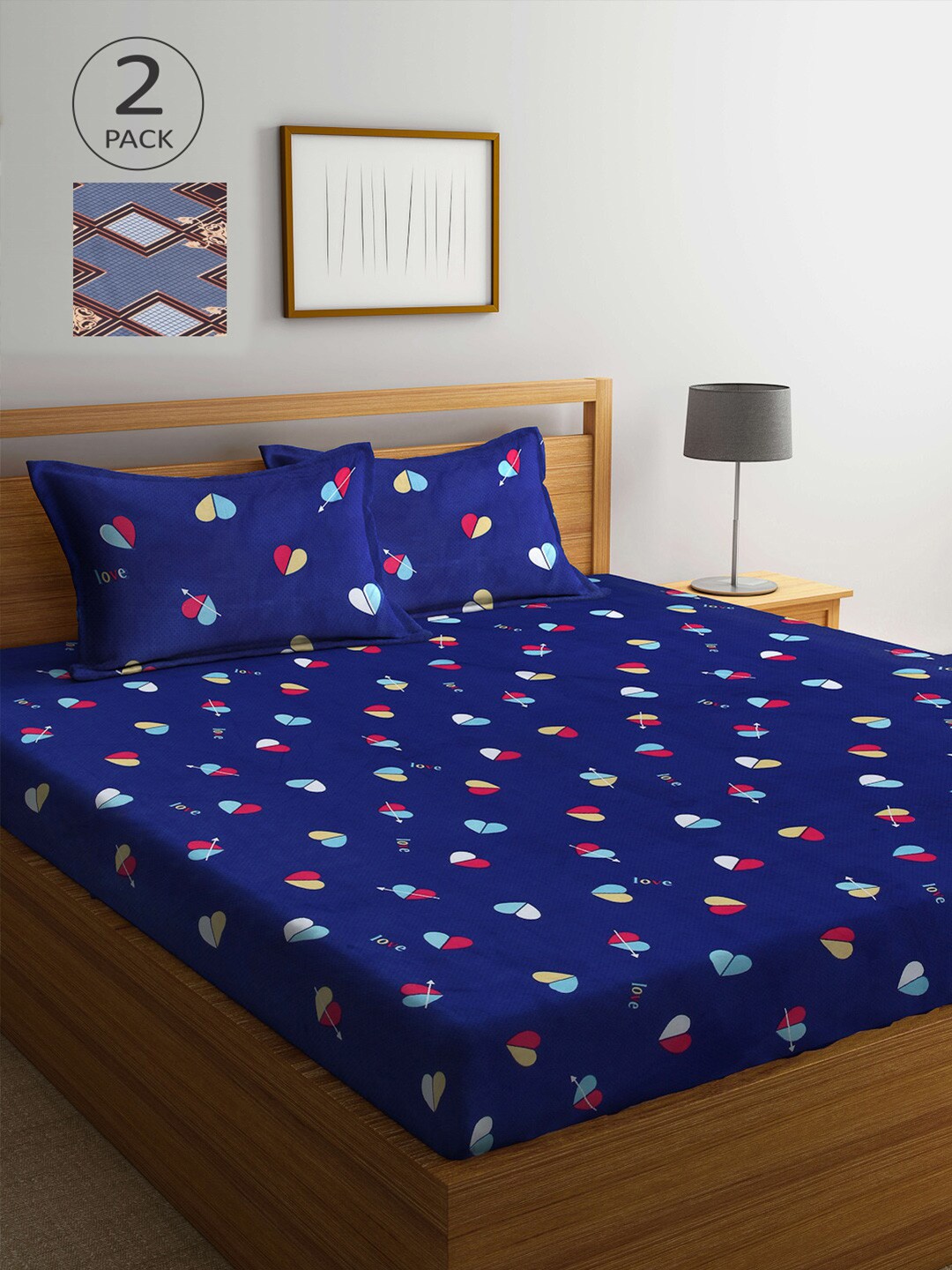 

Arrabi Graphic Printed 300 TC 2 King Bedsheets with 4 Pillow Covers, Multi