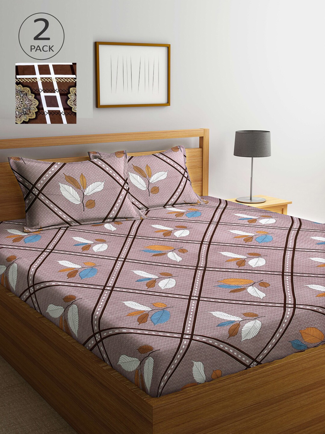 

Arrabi Nude-Coloured & Brown Floral 300 TC 2 King Bedsheet with 4 Pillow Covers