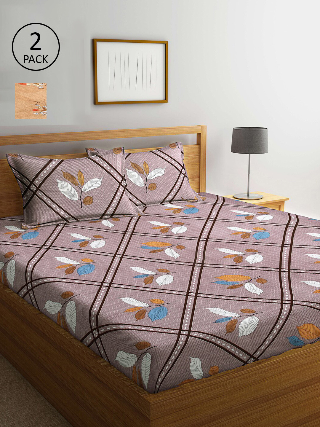 

Arrabi Mauve & Beige Floral 300 TC 2 King Bedsheets with 4 Pillow Covers