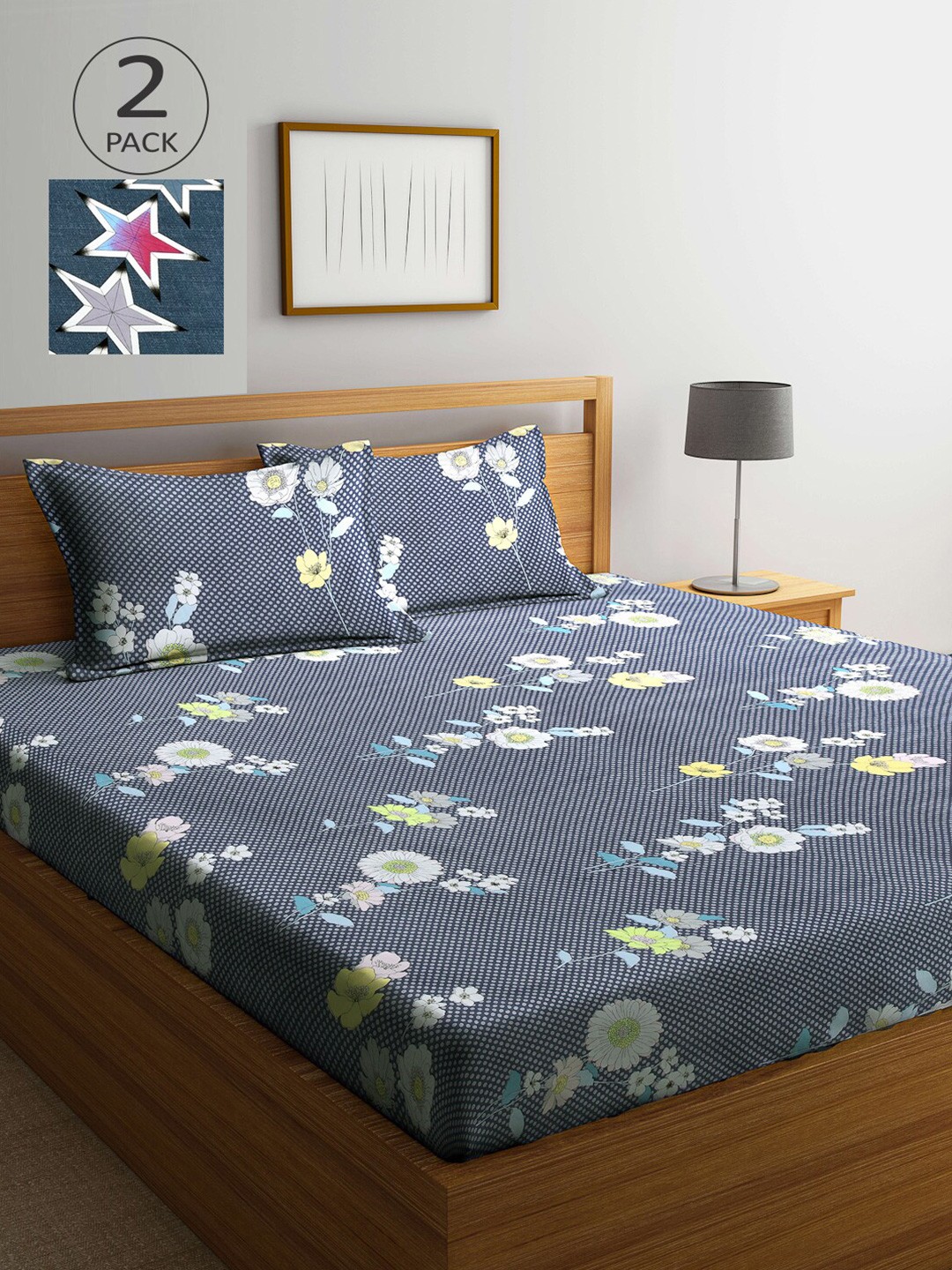 

Arrabi Grey & Yellow Floral 300 TC 2 King Bedsheets with 4 Pillow Covers