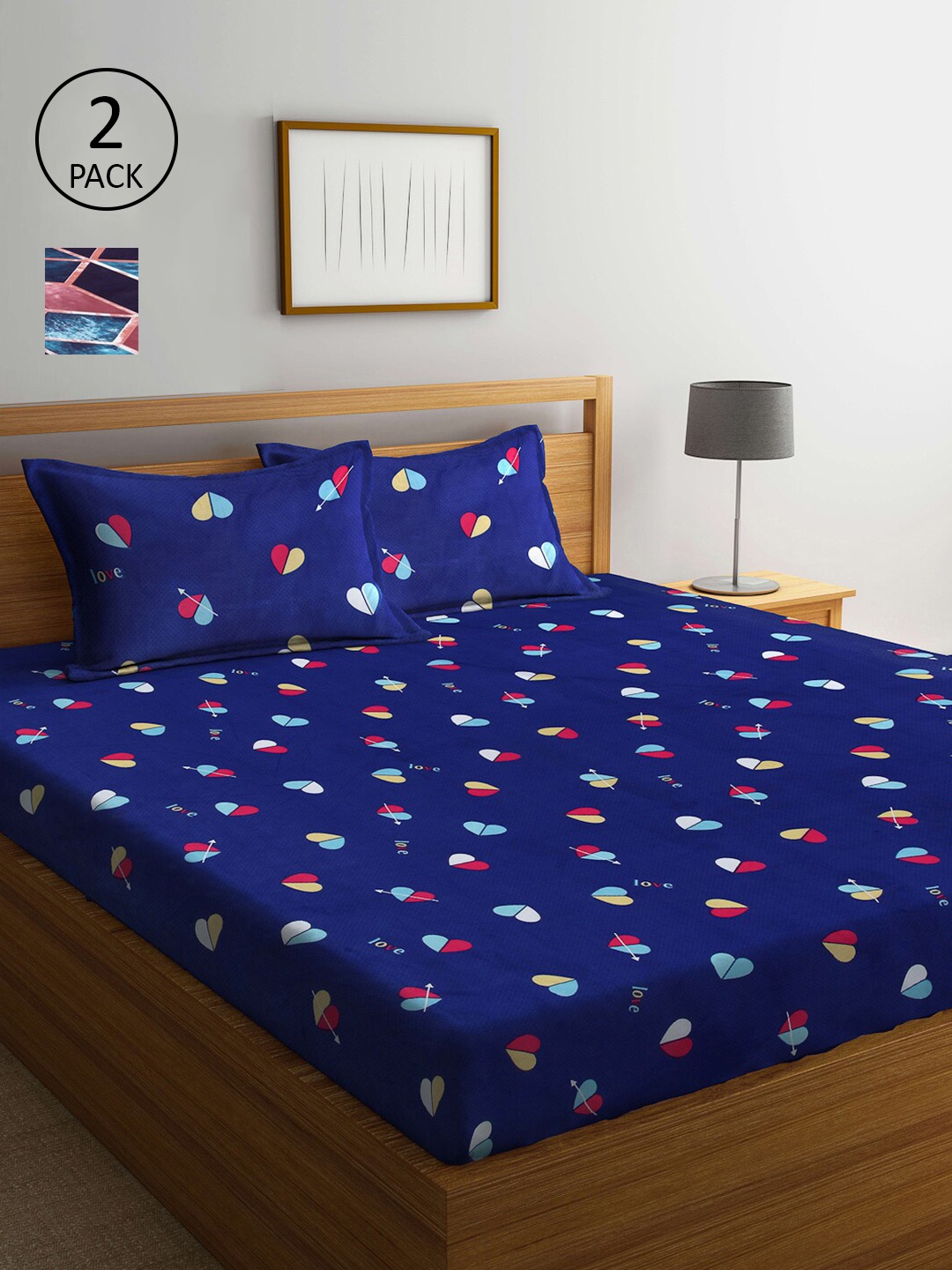 

Arrabi Geometric Printed 300 TC 2 King Bedsheets with 4 Pillow Covers, Multi