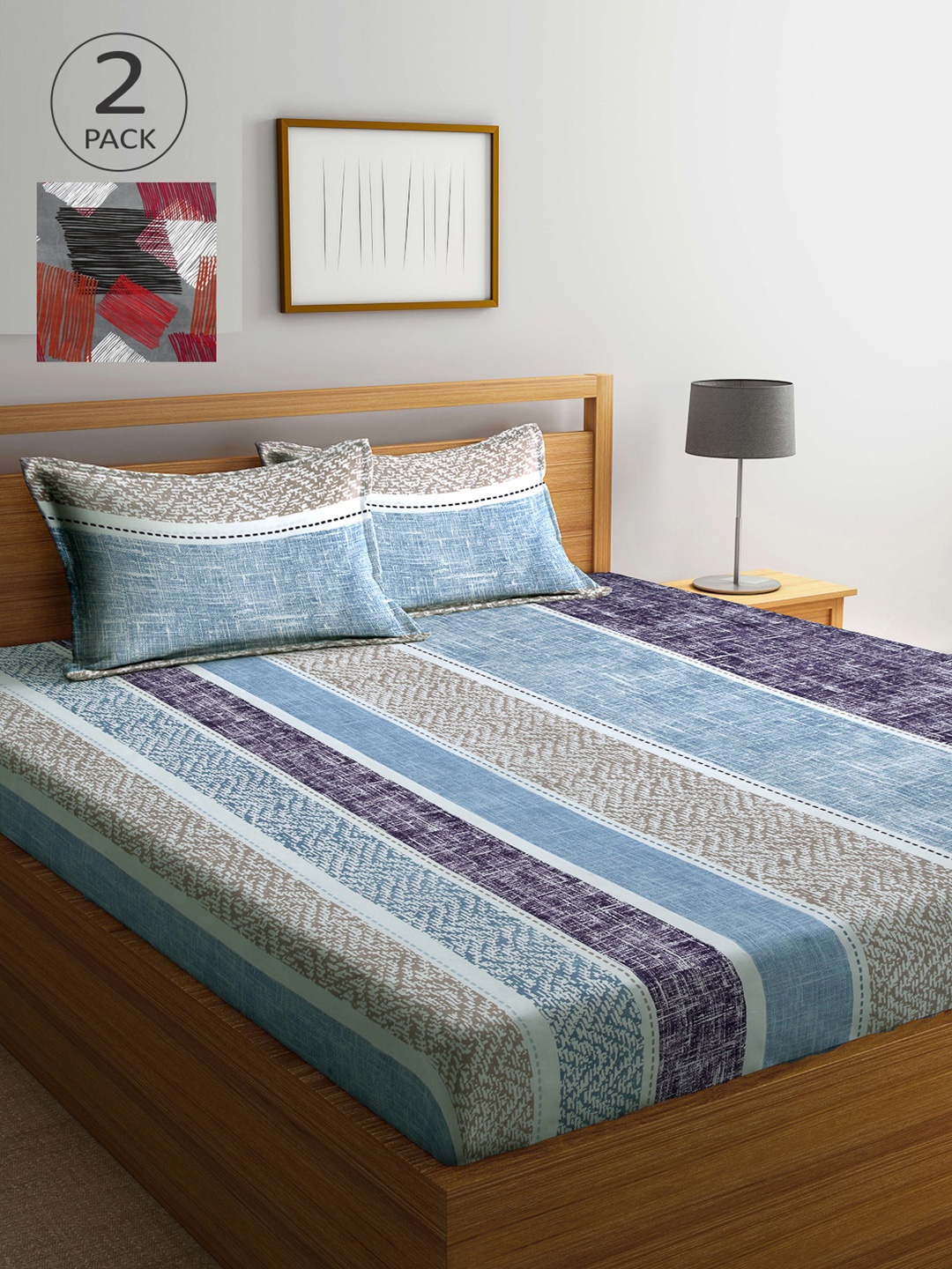 

Arrabi Grey & Blue Geometric 300 TC 2 King Bedsheets with 4 Pillow Covers