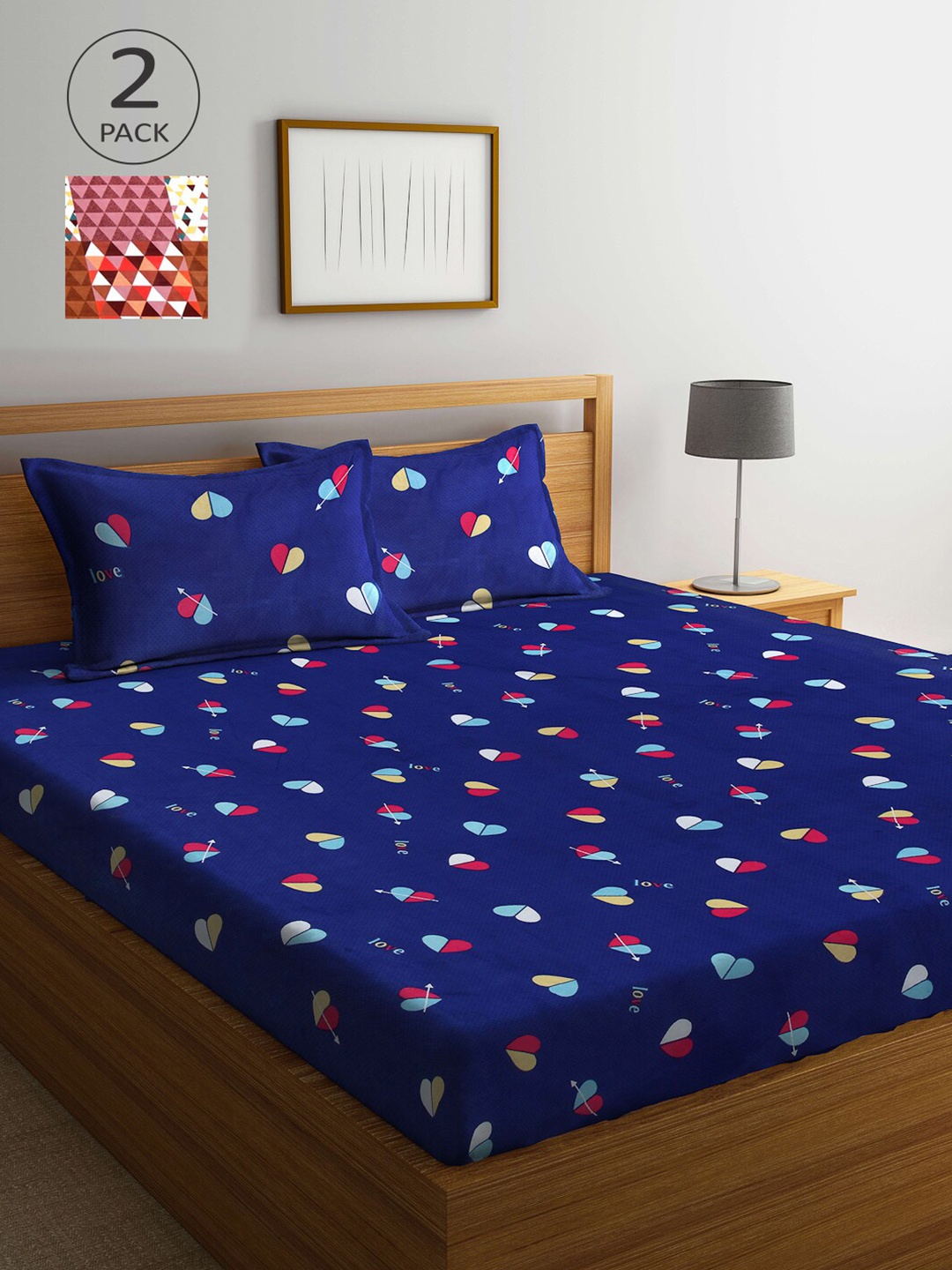 

Arrabi Navy Blue & Brown Graphic 300 TC 2 King Bedsheet with 4 Pillow Covers