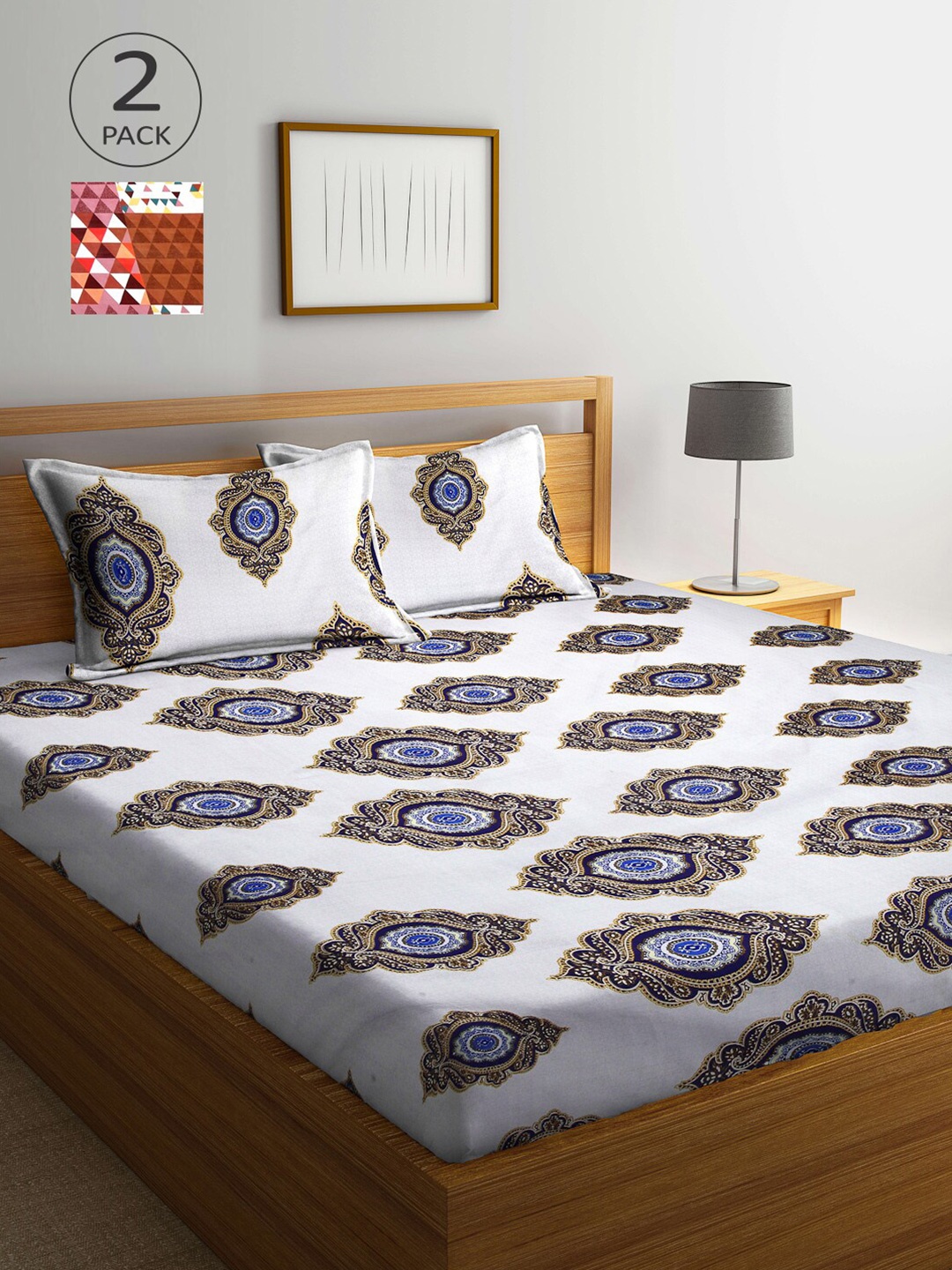 

Arrabi White & Pink Ethnic Motifs 300 TC 2 King Bedsheet with 4 Pillow Covers