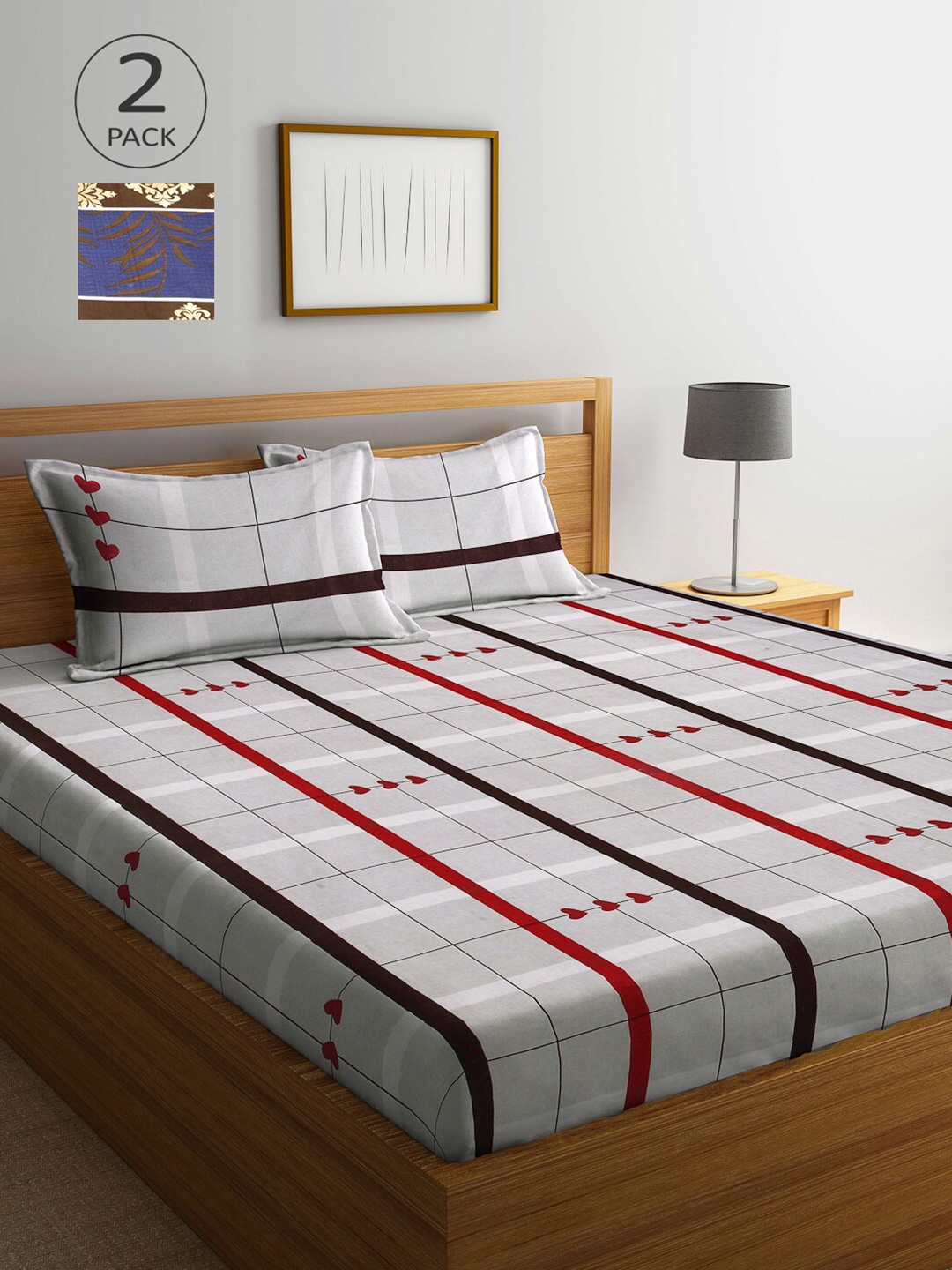 

Arrabi Geometric Printed 300 TC 2 King Bedsheets with 4 Pillow Covers, Grey