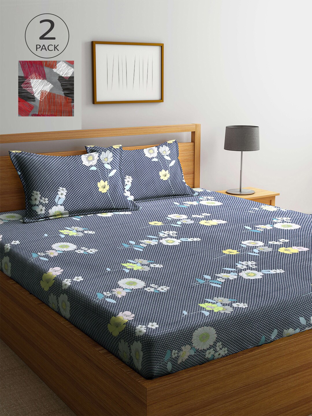 

Arrabi Grey & Brown Floral 300 TC 2 King Bedsheet with 4 Pillow Covers