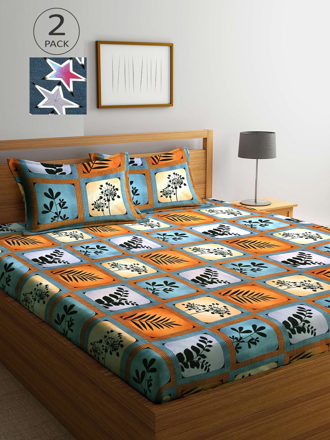 

Arrabi Multicoloured Printed 300 TC 2 King Bedsheet With 4 Pillow Covers, Multi