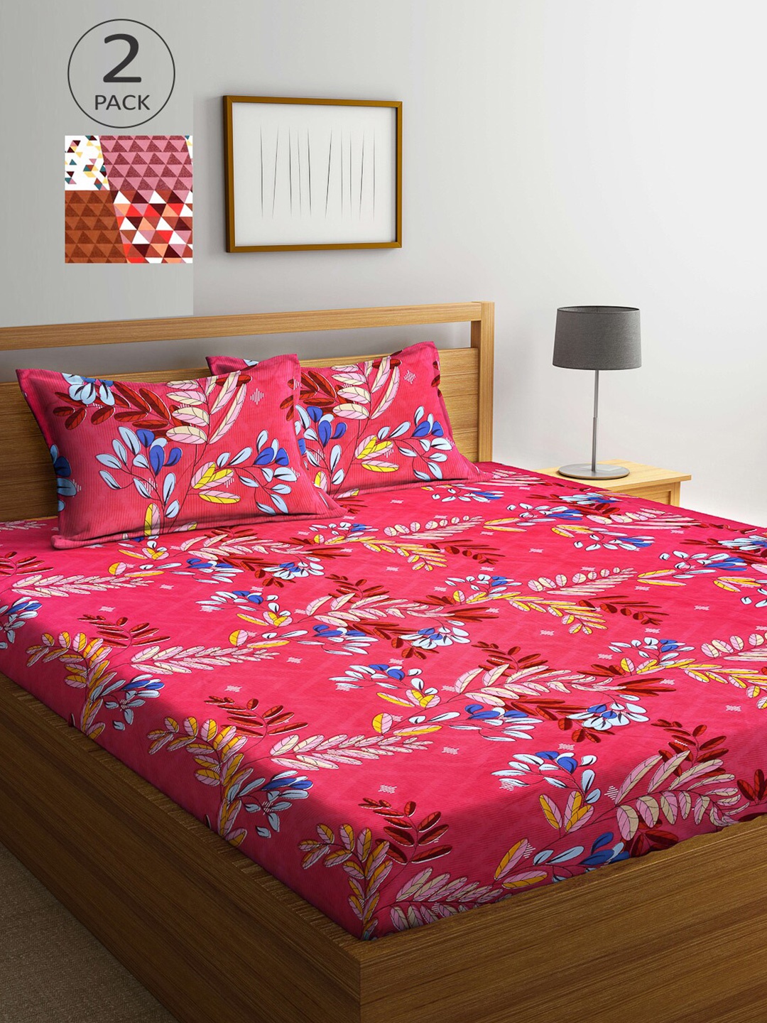 

Arrabi Red & Brown Floral 300 TC 2 King Bedsheet with 4 Pillow Covers