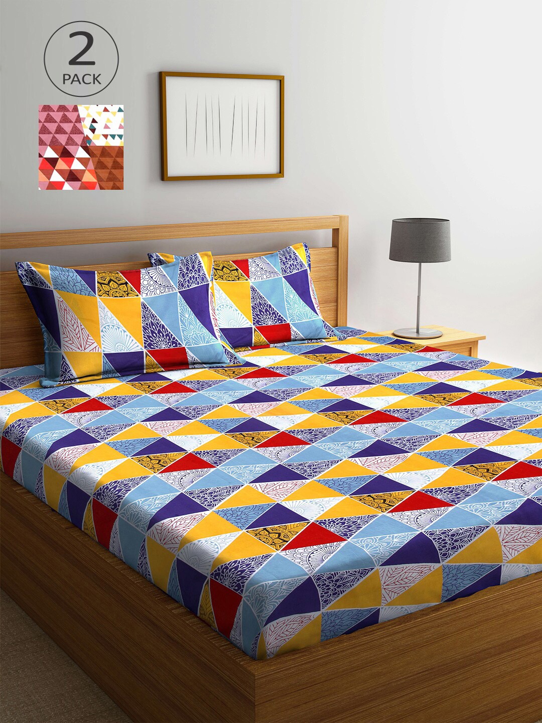 

Arrabi Multicoloured Printed 300 TC 2 King Bedsheet With 4 Pillow Covers, Multi