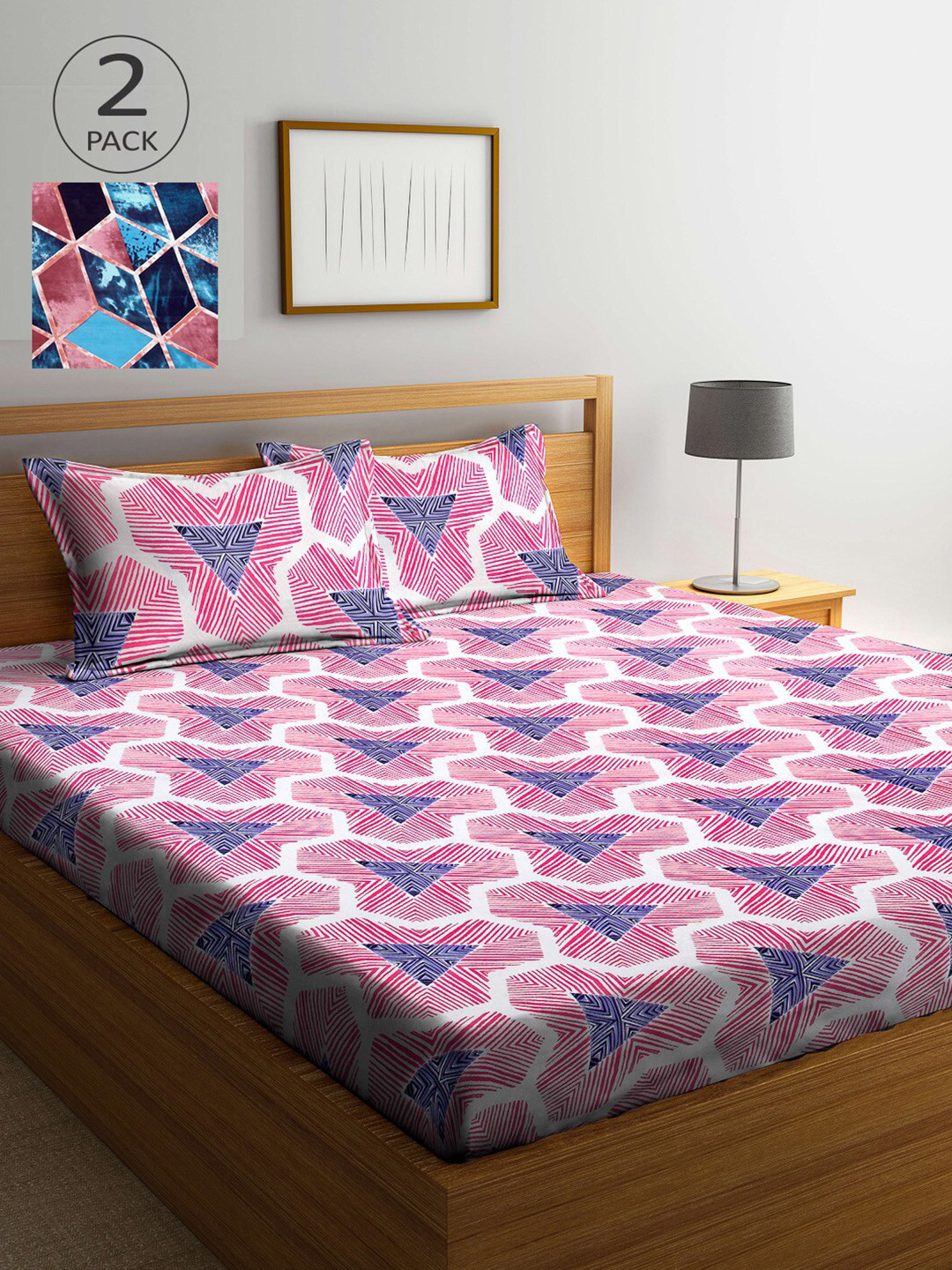 

Arrabi Pack of 2 300 TC 2 King Bedsheet with 4 Pillow Covers, Multi