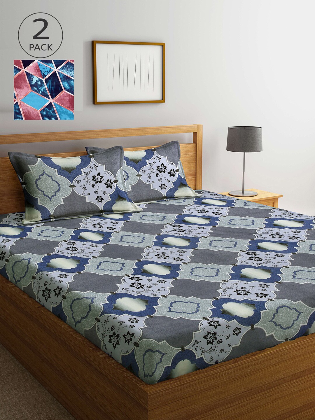 

Arrabi Grey & Black Ethnic Motifs 300 TC 2 King Bedsheets with 4 Pillow Covers
