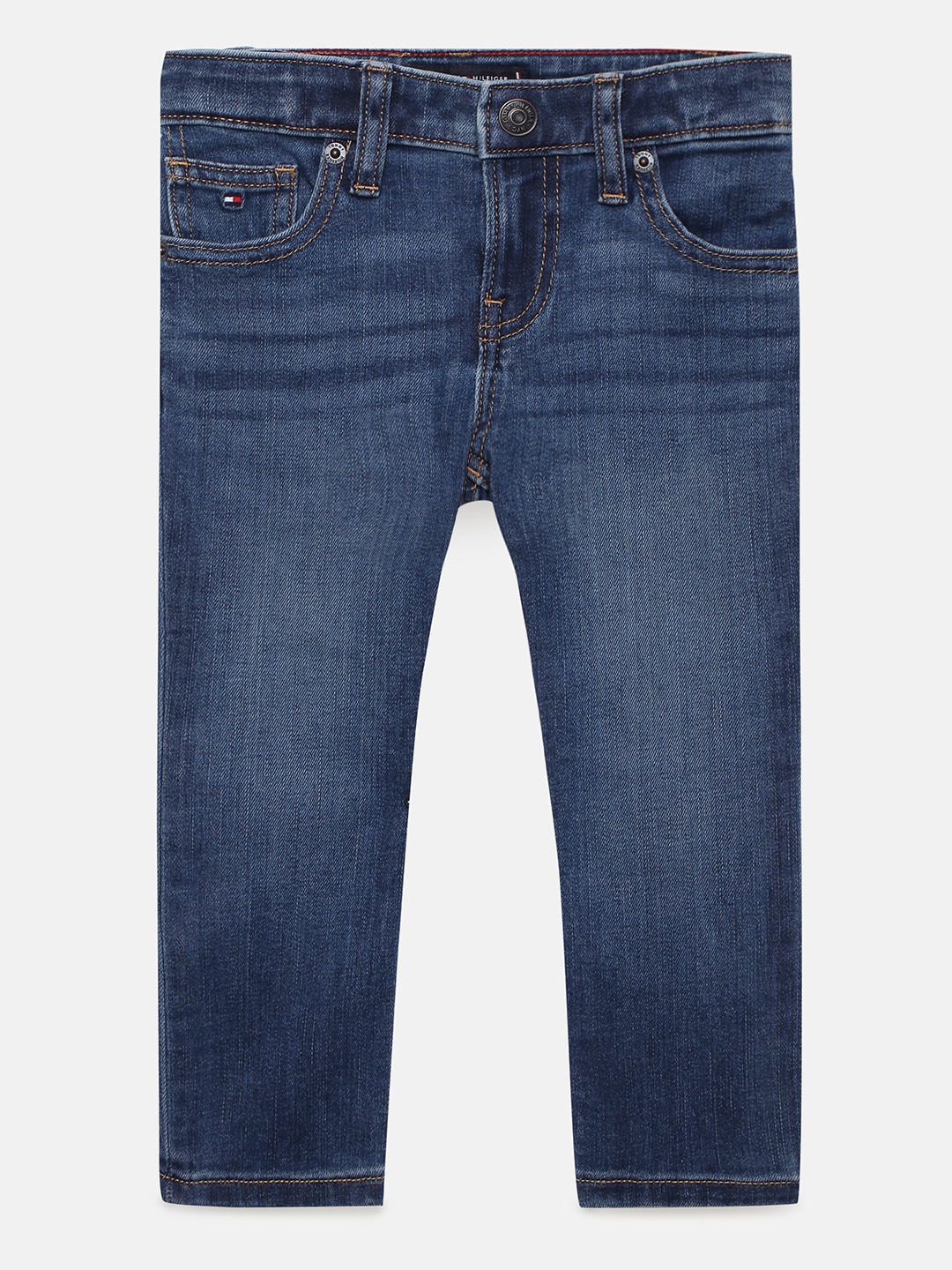 

Tommy Hilfiger Boys Navy Blue Straight Fit Mid-Rise Stretchable Jeans