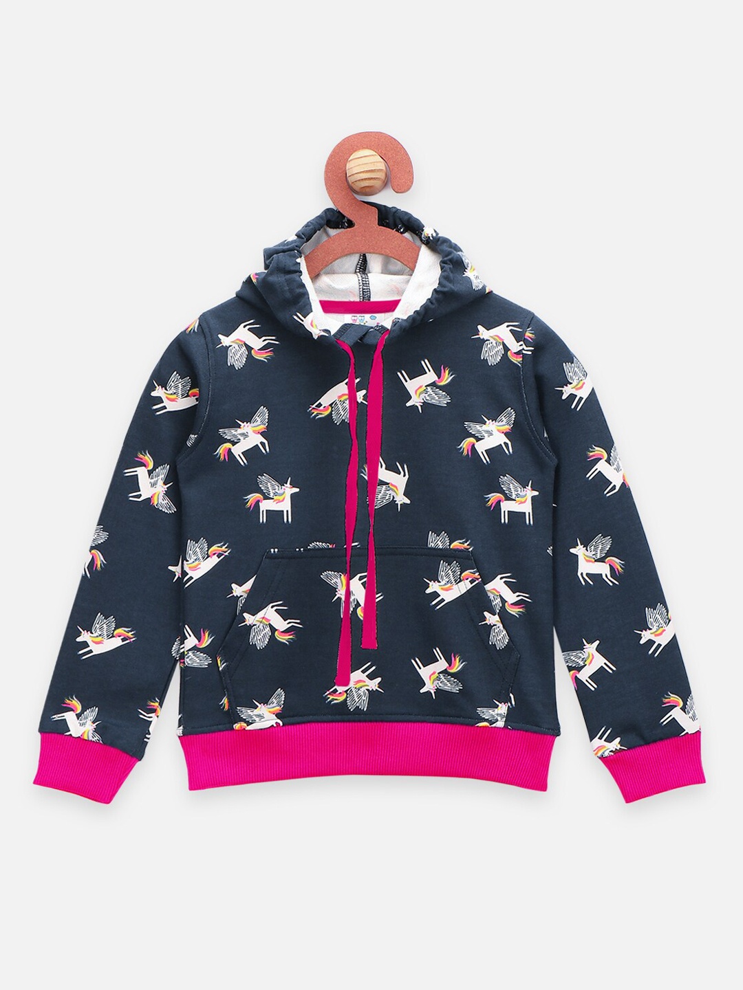 

LilPicks Girls Blue Printed Hooded Sweatshirt