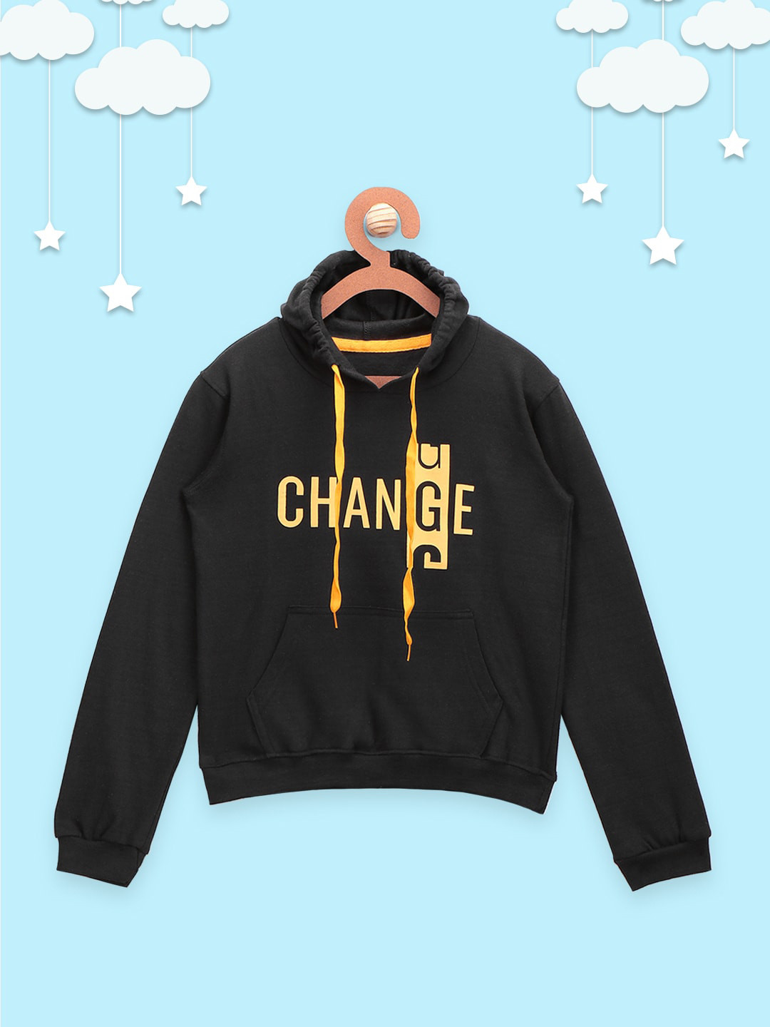 

LilPicks Boys Black Printed Hooded Sweatshirt
