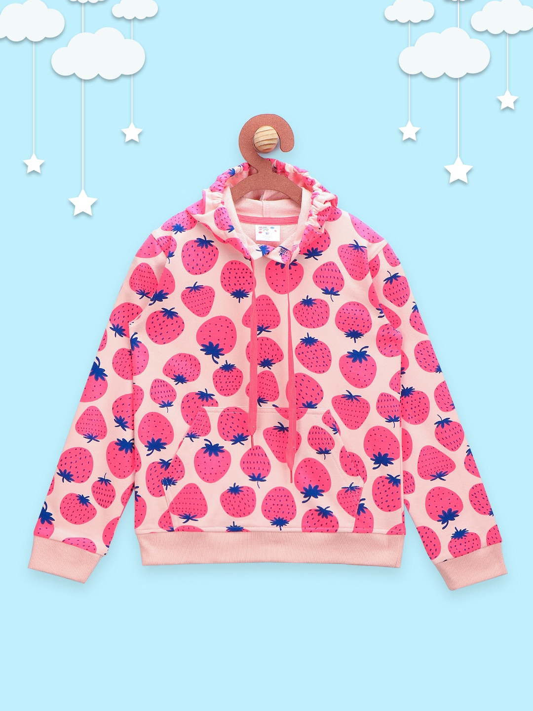 

LilPicks Girls Pink Printed Hooded Sweatshirt