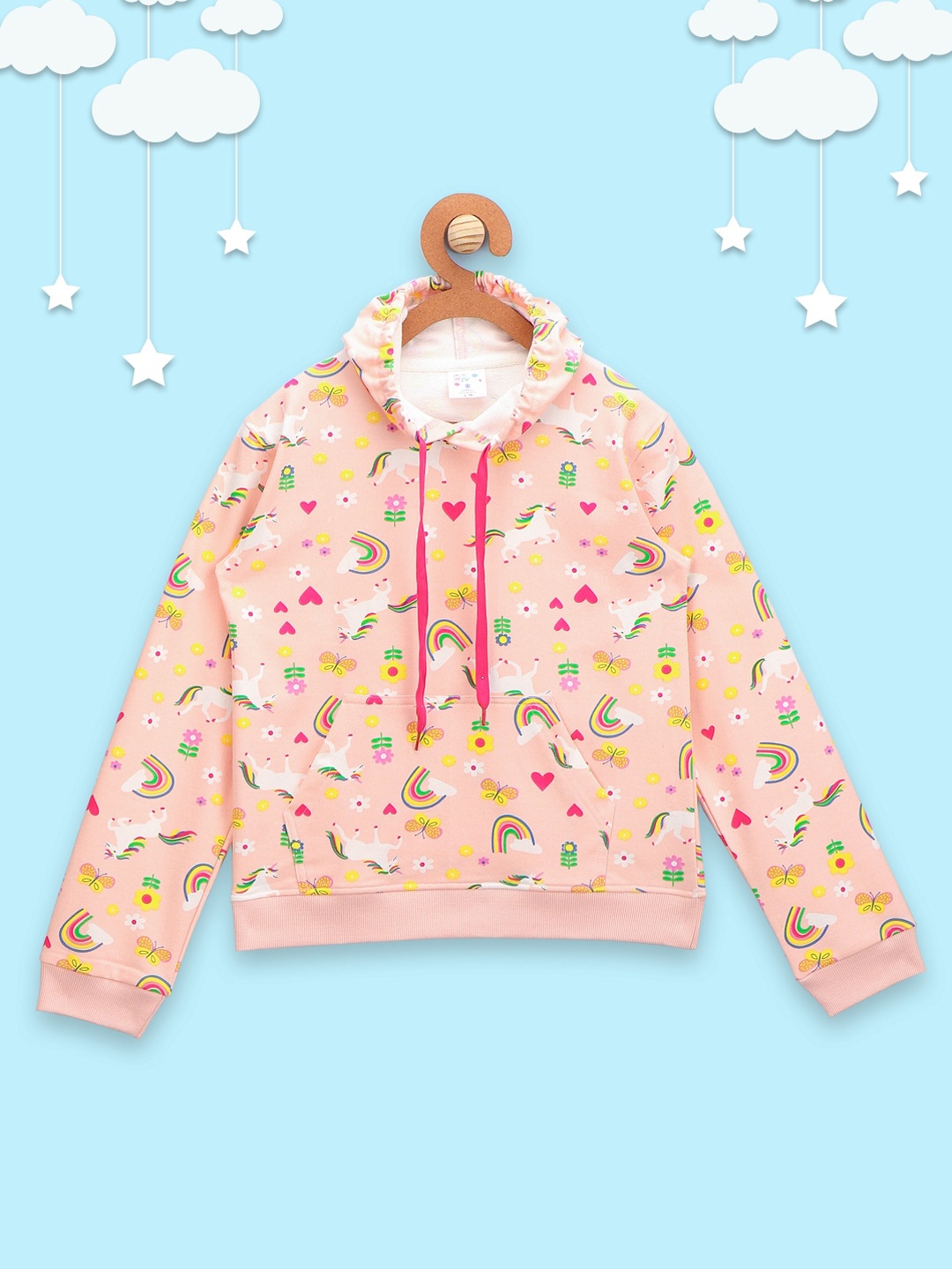 

LilPicks Girls Pink Printed Hooded Sweatshirt