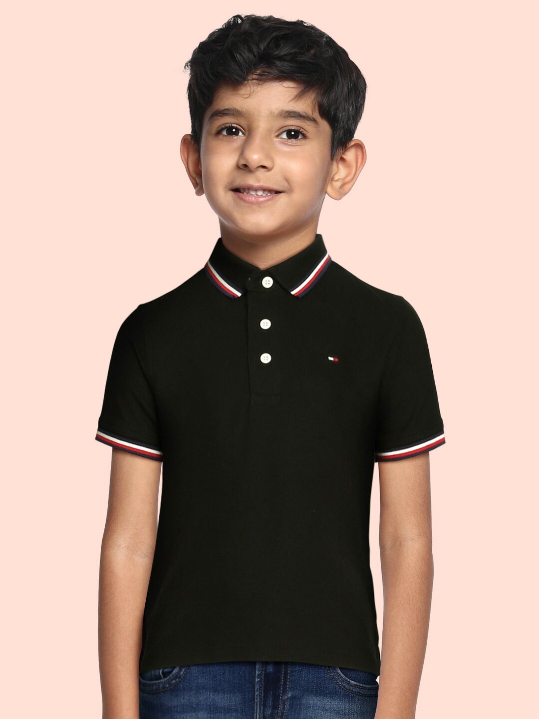 

Tommy Hilfiger Boys Black Solid Polo Collar T-shirt