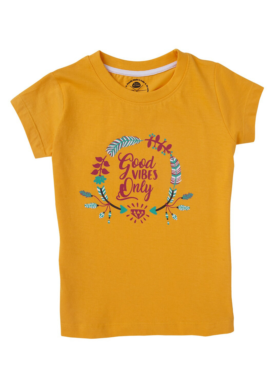 

Cub McPaws Girls Yellow & Maroon Typography Printed T-shirt