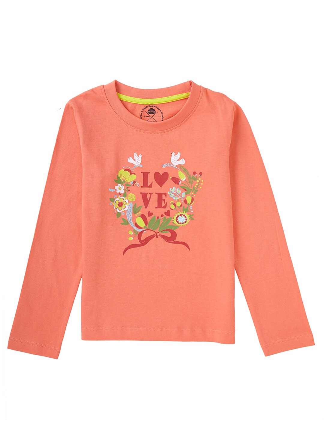

Cub McPaws Girls Coral & Green Typography Printed Cotton T-shirt