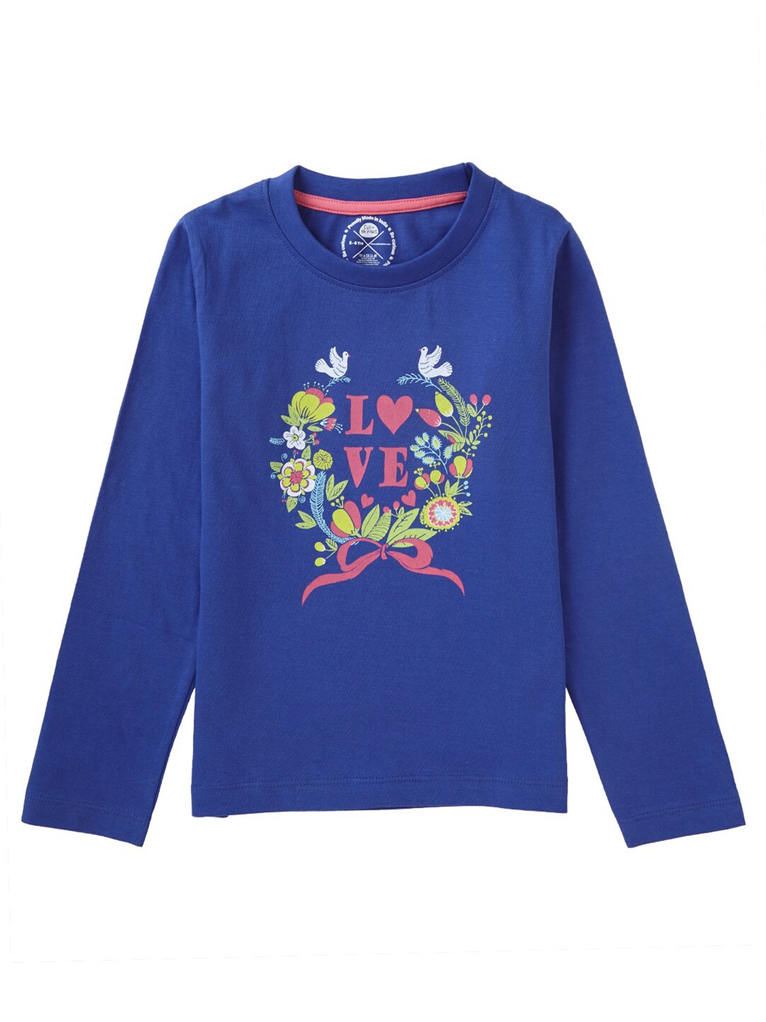 

Cub McPaws Girls Blue & Green Typography Printed Cotton T-shirt