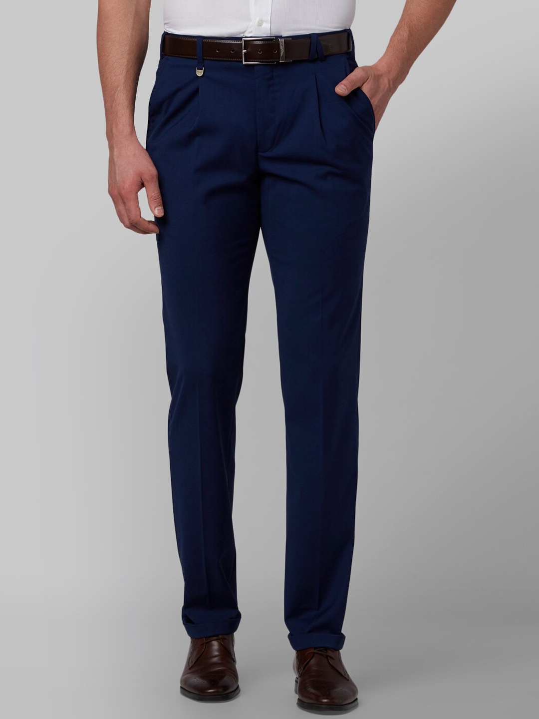 

Park Avenue Men Blue Slim Fit Pleated Formal Trousers
