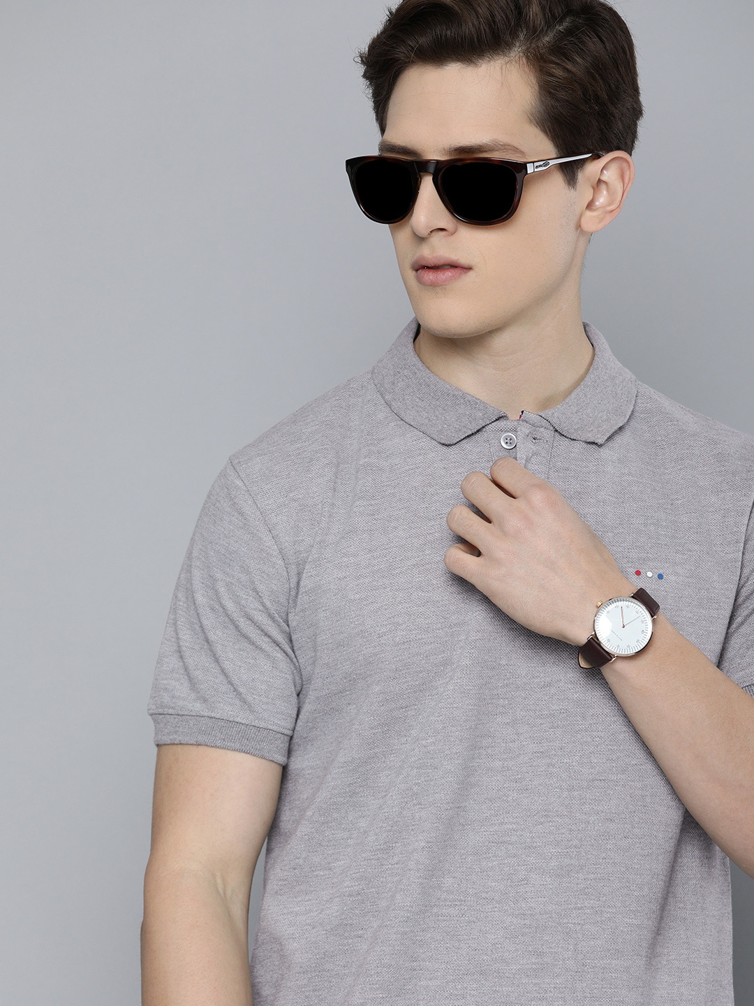

Harvard Men Grey Polo Collar Solid T-shirt