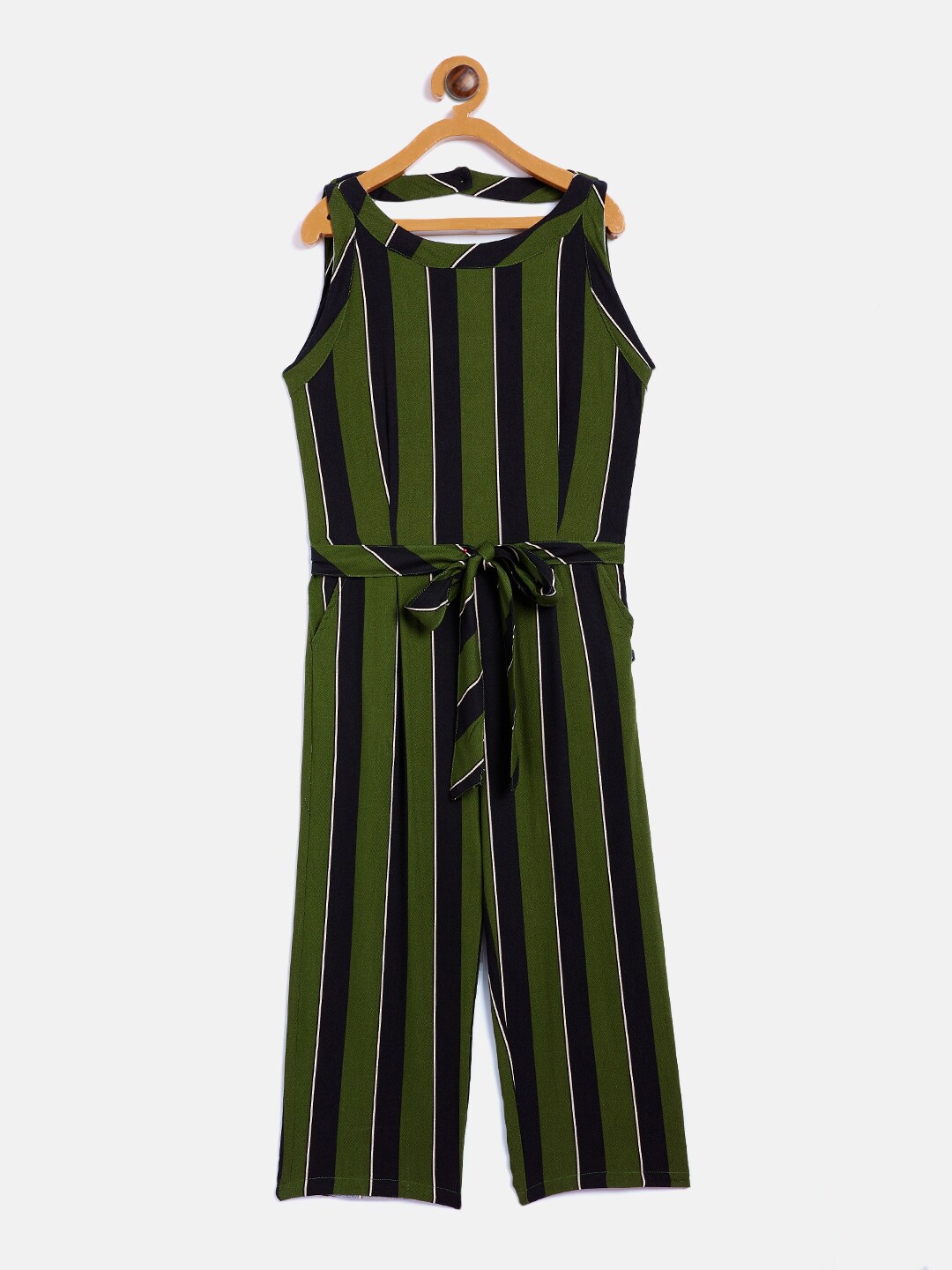 

Crimsoune Club Girls Olive Green & Black Striped Jumpsuit