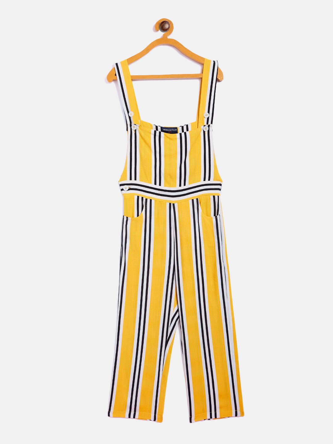 

Crimsoune Club Girls Yellow & Black Striped Basic Jumpsuit