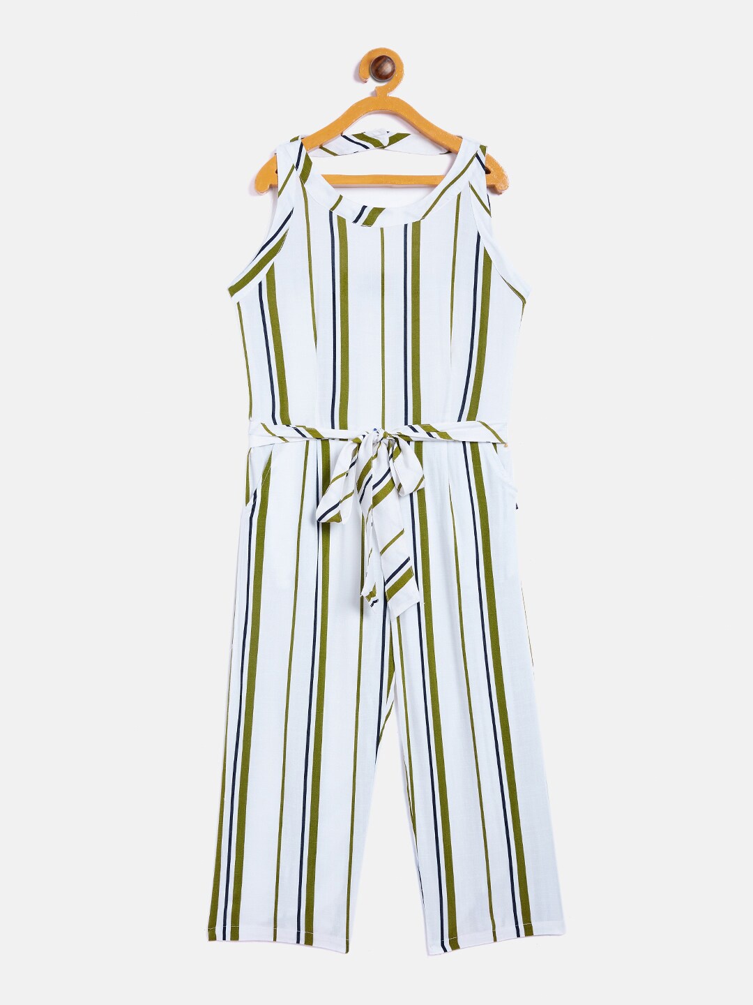 

Crimsoune Club Girls Green Striped Basic Jumpsuit
