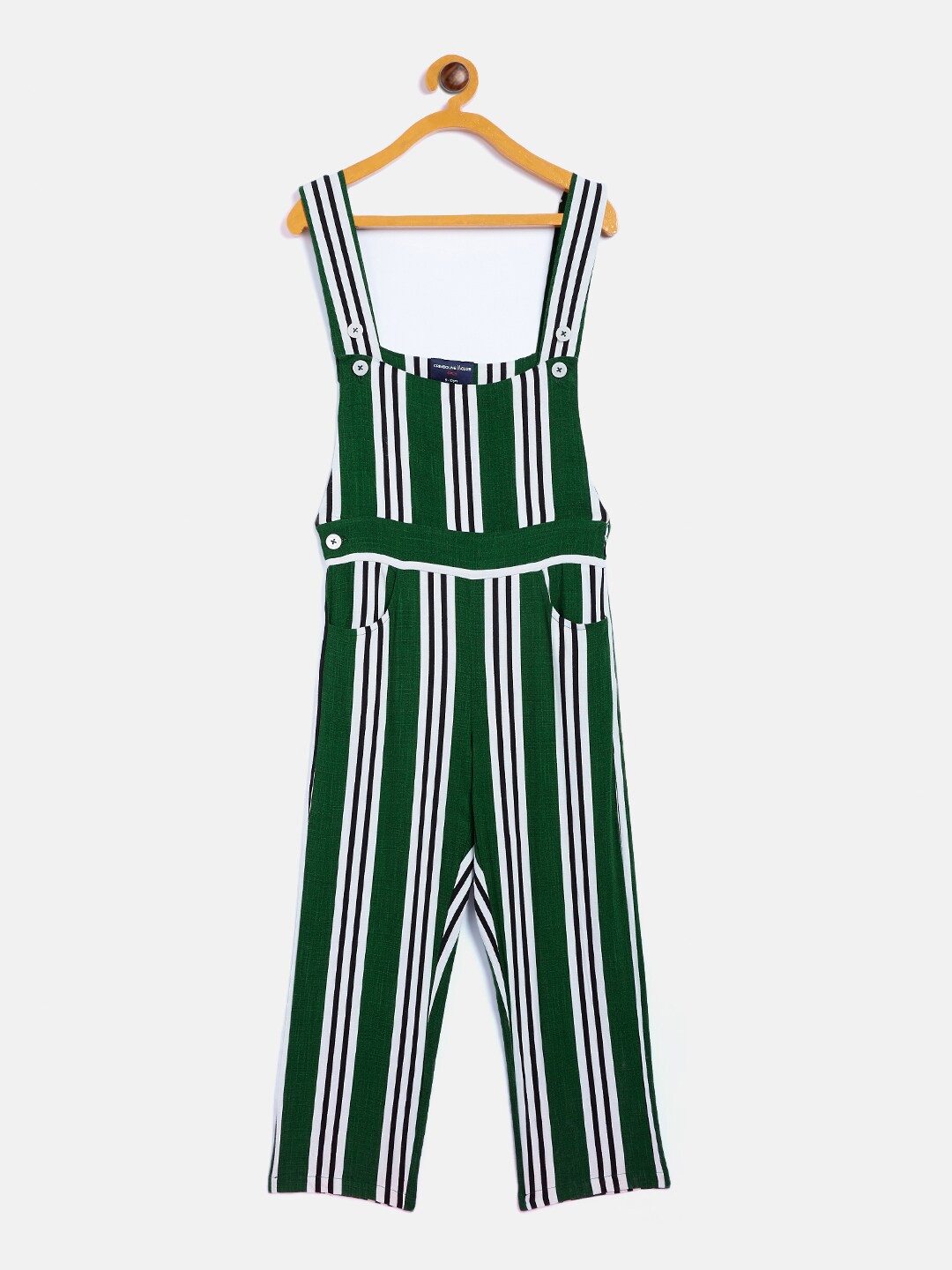 

Crimsoune Club Girls Green & White Striped Basic Jumpsuit