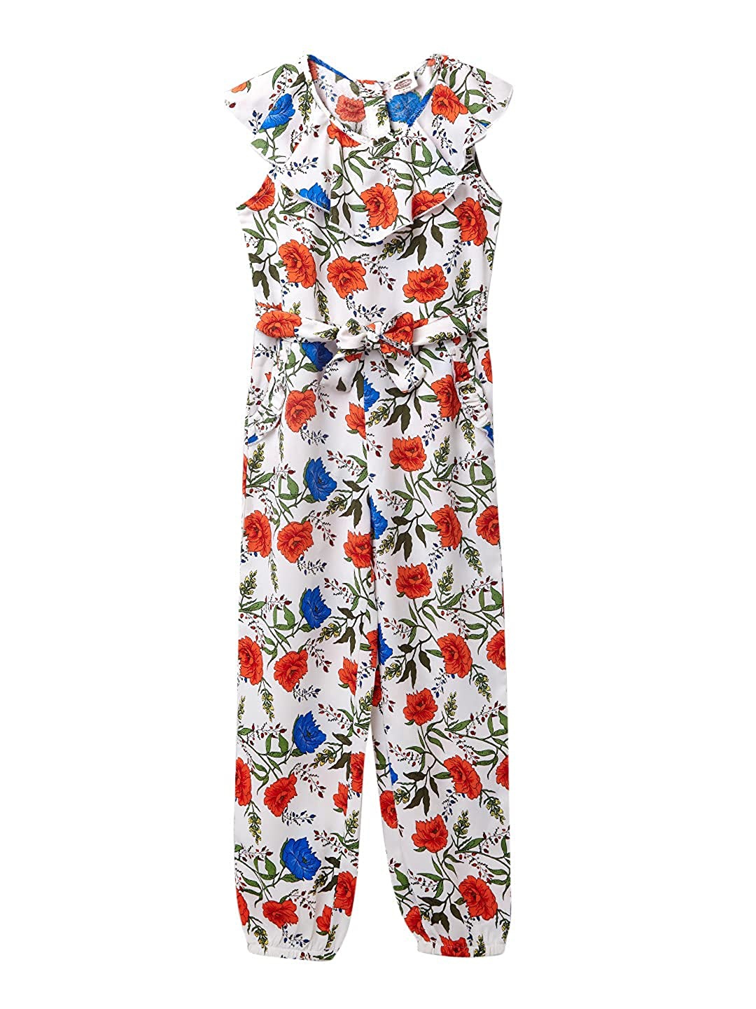 

Cub McPaws Girls White & Red Floral Printed Basic Jumpsuit