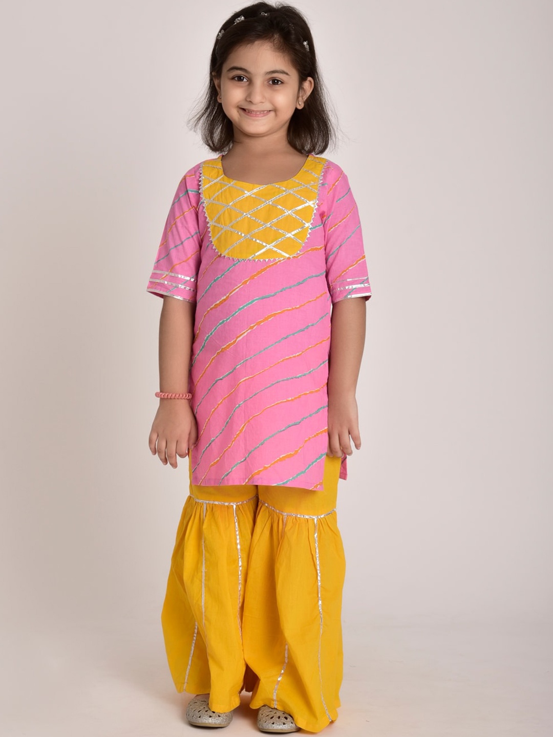 

CUTE LEMONS Girls Pink Printed Regular Pure Cotton Kurti with Dhoti Pants