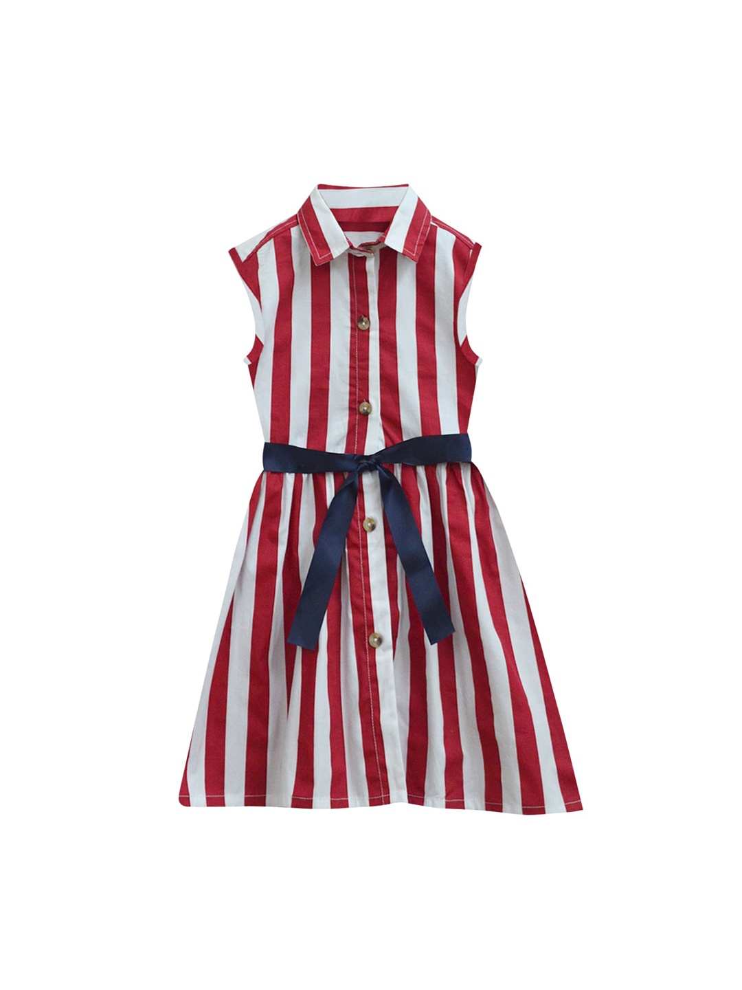 

A T U N Red & White Striped Shirt Dress