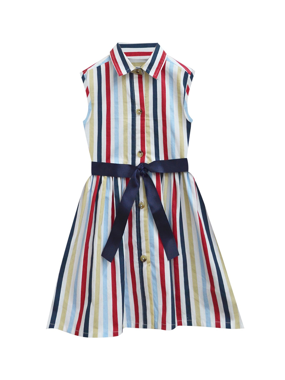 

A T U N Multicoloured Pure Cotton Striped Dress, Multi