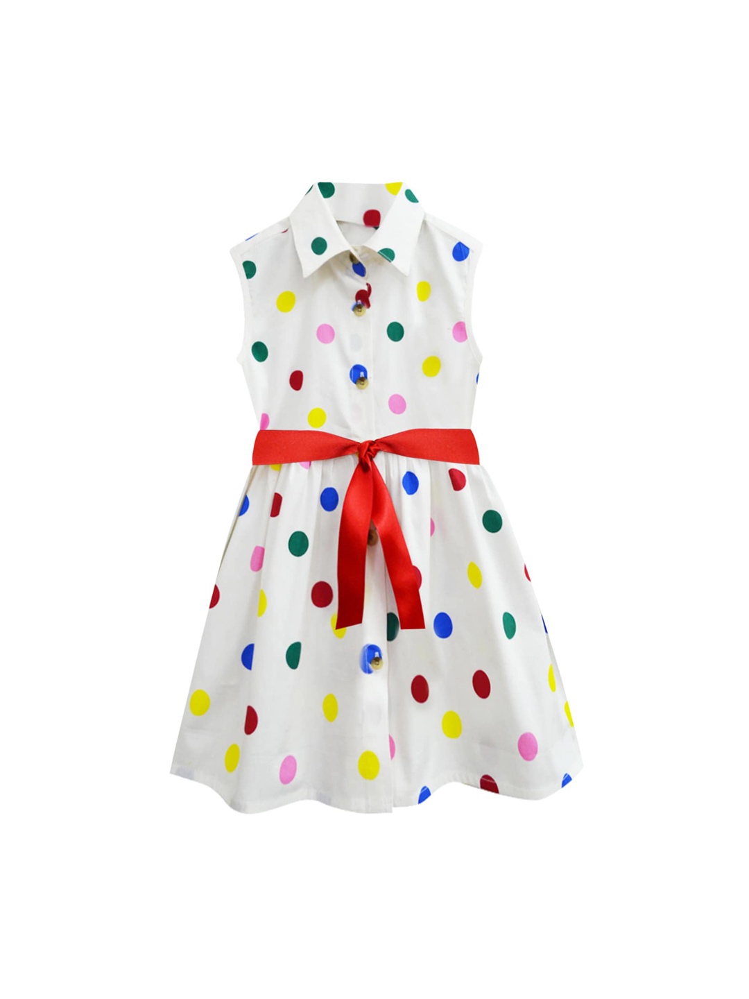 

A T U N Off White Pure Cotton Polka Dots Printed Fit & Flare Dress