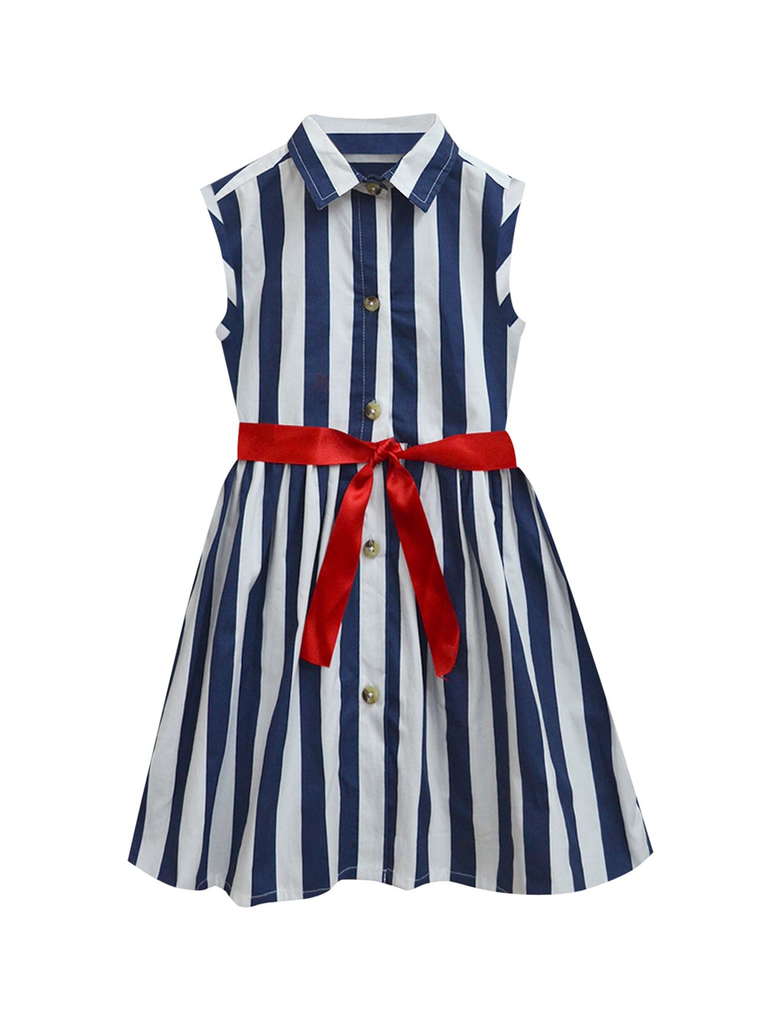 

A T U N Navy Blue & White Striped Shirt Dress