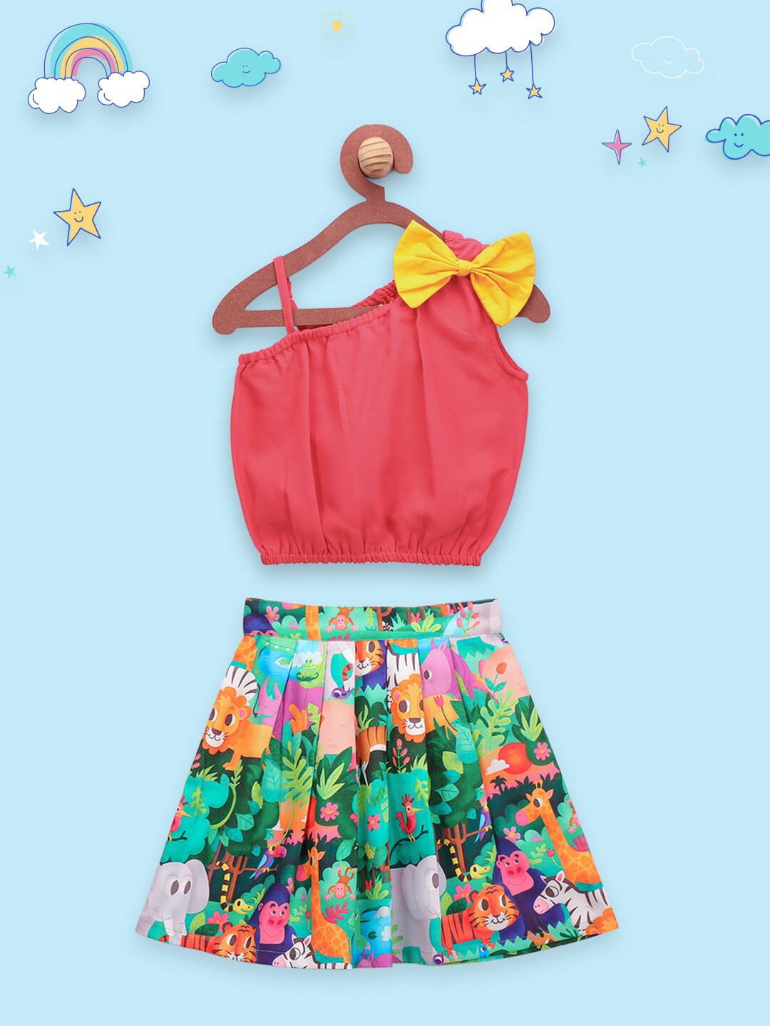 

LilPicks Girls Pink & Multicoloured Top with Skirt