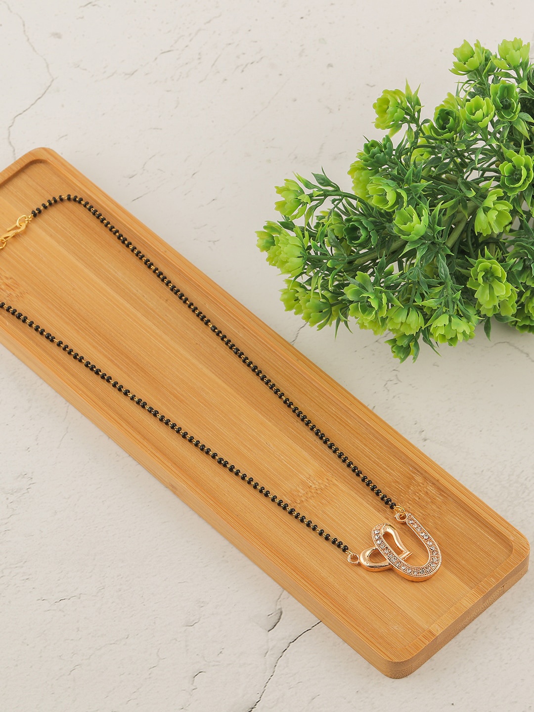 

Brandsoon Rose Gold & Black Stone-Studded Love -Design Mangalsutra, Multi