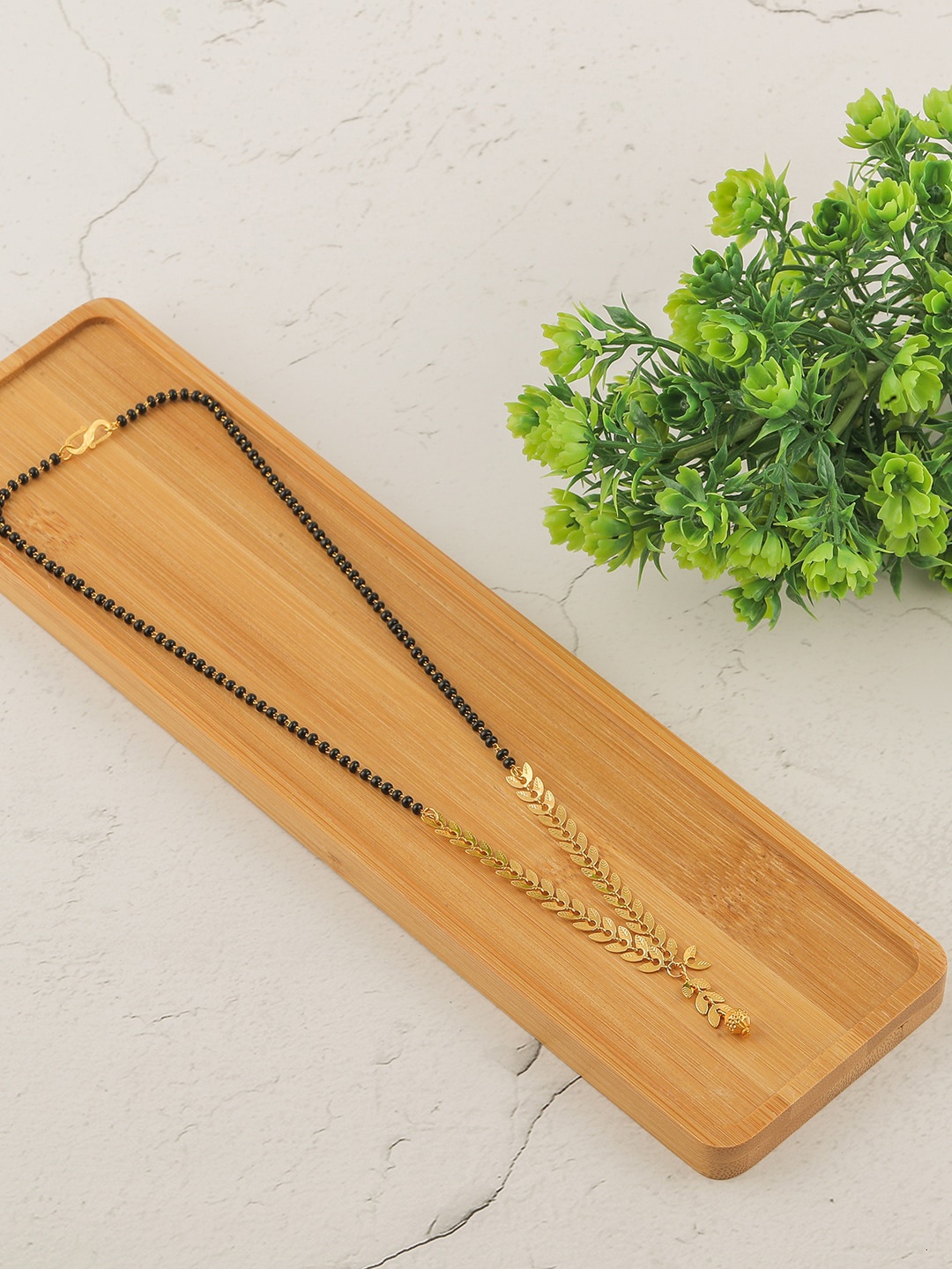 

Brandsoon Women Gold-Toned & Black Leaf-Design Mangalsutra, Multi