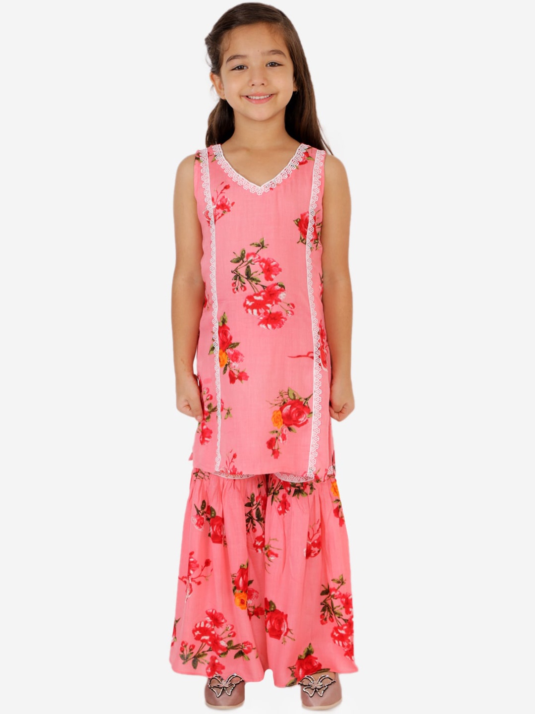 

KID1 Girls Pink Floral Printed Regular Kurti with Sharara