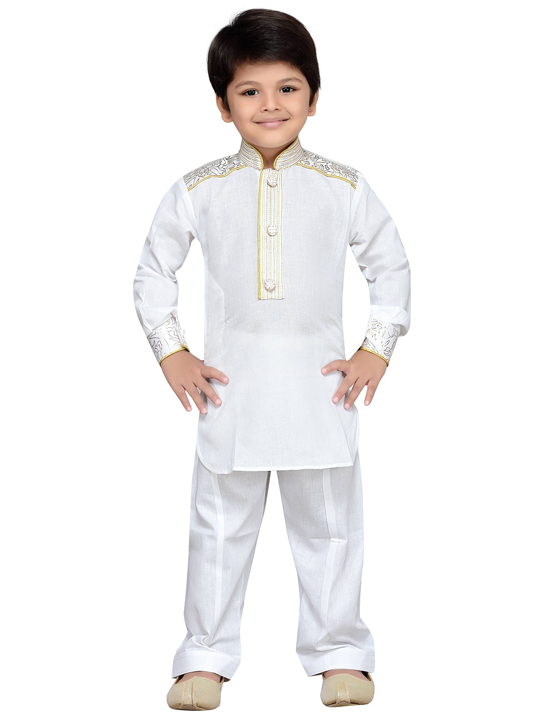 

Aj DEZInES Boys White Regular Pure Cotton Kurta with Pyjamas