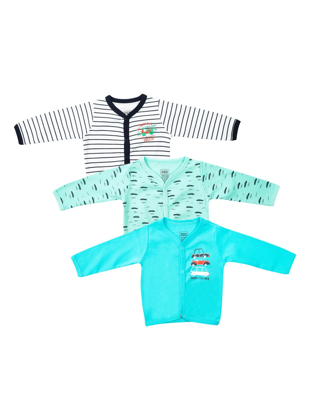 

MeeMee Boys Pack Of 3 Opaque Printed Cotton Jhablas, Turquoise blue